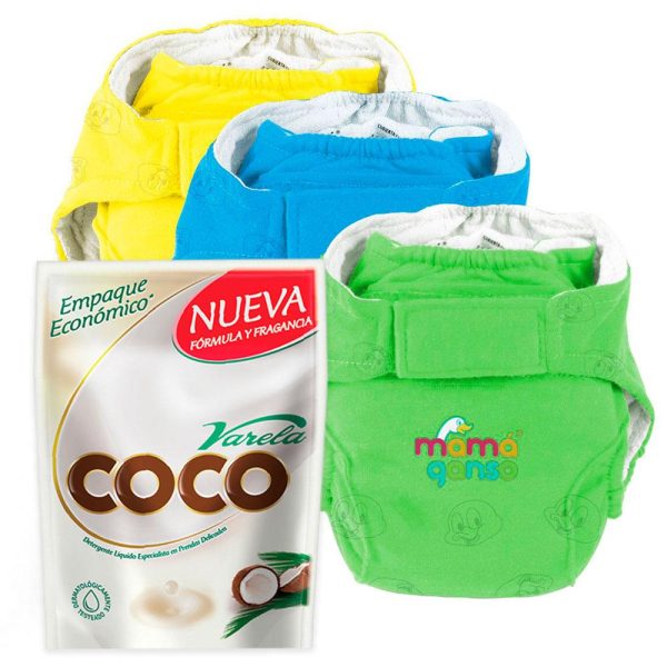 combo panales reutilizables x3 etapa 3   verde  amarillo y azul   detergente liquido coco varela doypack x1.8l Discount