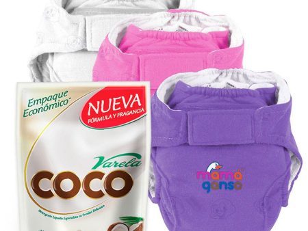 combo panales reutilizables x3 etapa 3   morado  fucsia y blanco   detergente liquido coco varela doypack x1.8l Cheap