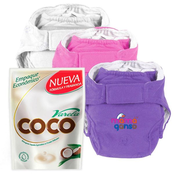 combo panales reutilizables x3 etapa 3   morado  fucsia y blanco   detergente liquido coco varela doypack x1.8l Cheap